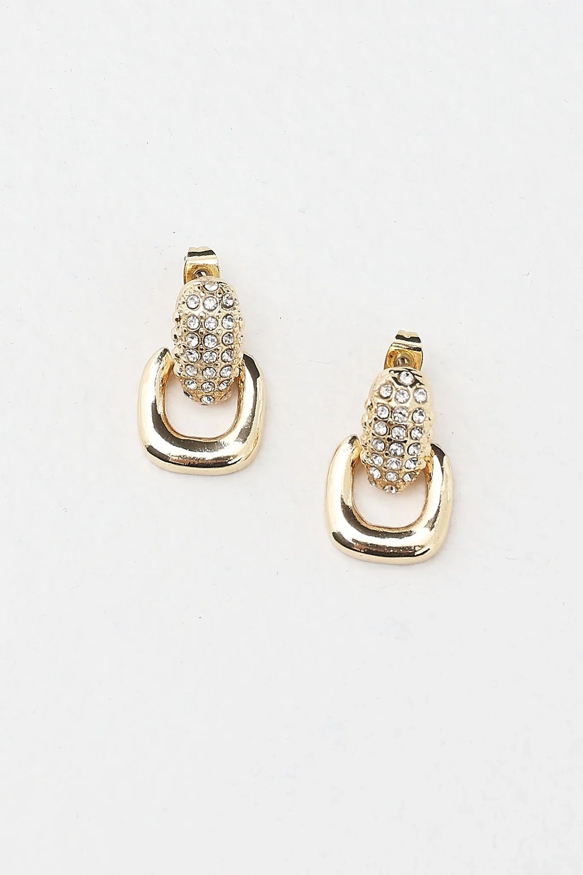 Memories Diamante Link Stud Earrings Gold