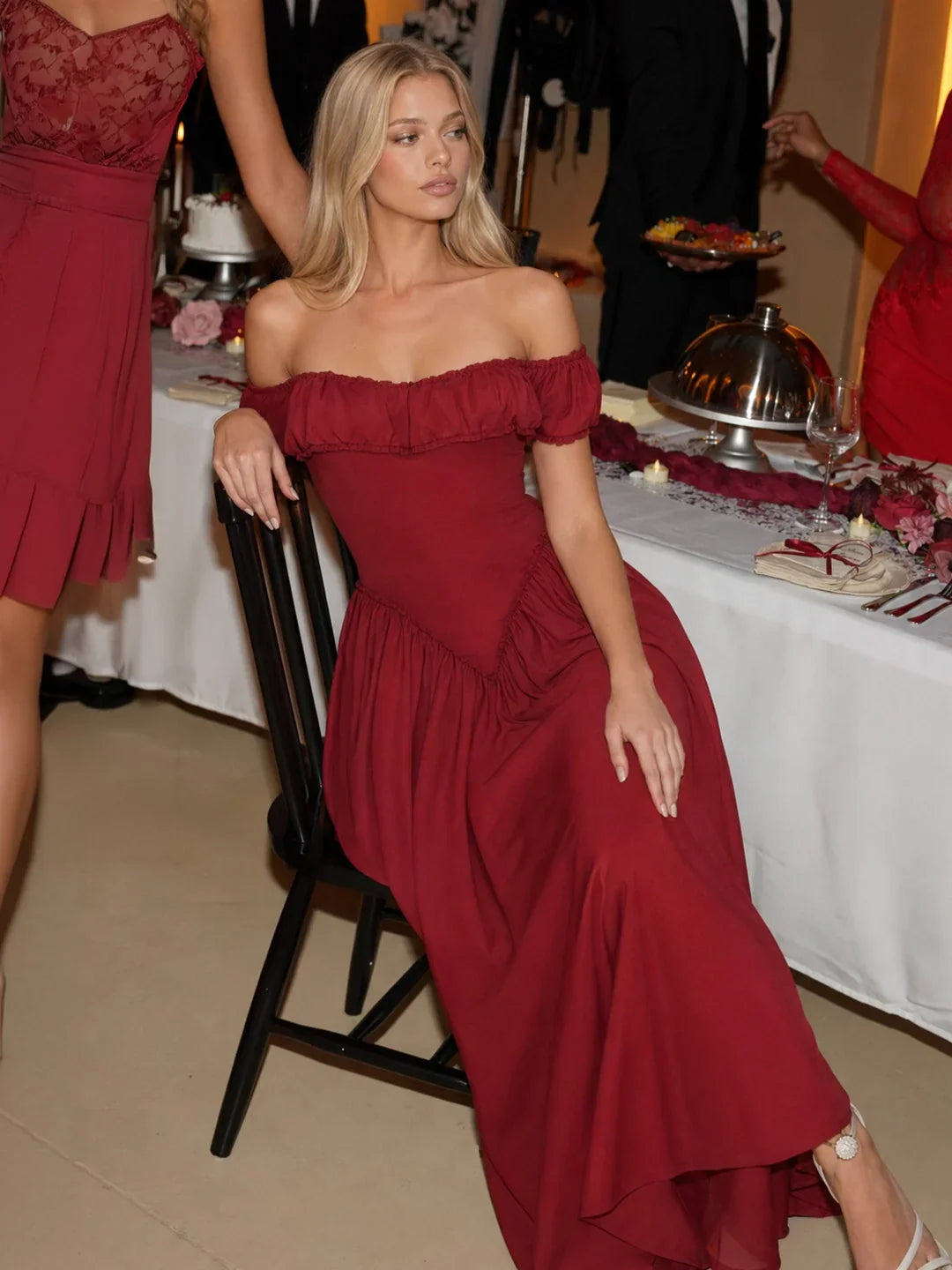 Off-Shoulder Corset Midi Dress
