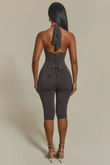 The Sandra Capri Jumpsuit in Brown