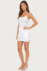 Caya Embroidered Floral Mesh Mini Dress