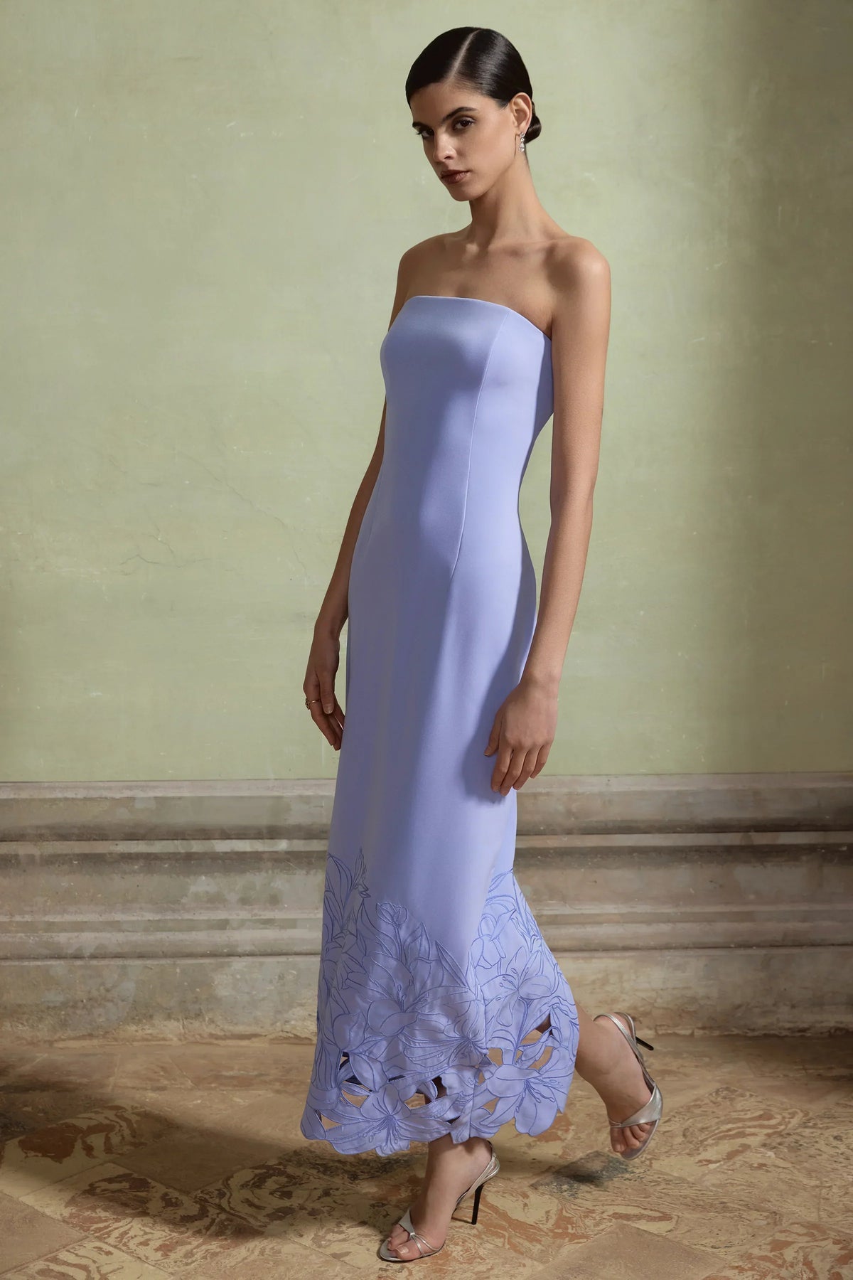Samara | Purple Bandeau Maxi Dress With Cut-Out Crochet Hem