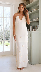 Sancha Flower Knit Maxi Dress - Beige
