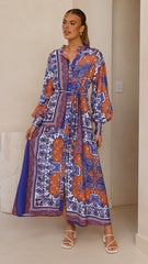 Tasha Maxi Dress - Blue/Orange Print