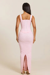 The Cinched Lace Corset Maxi Set in Baby Pink