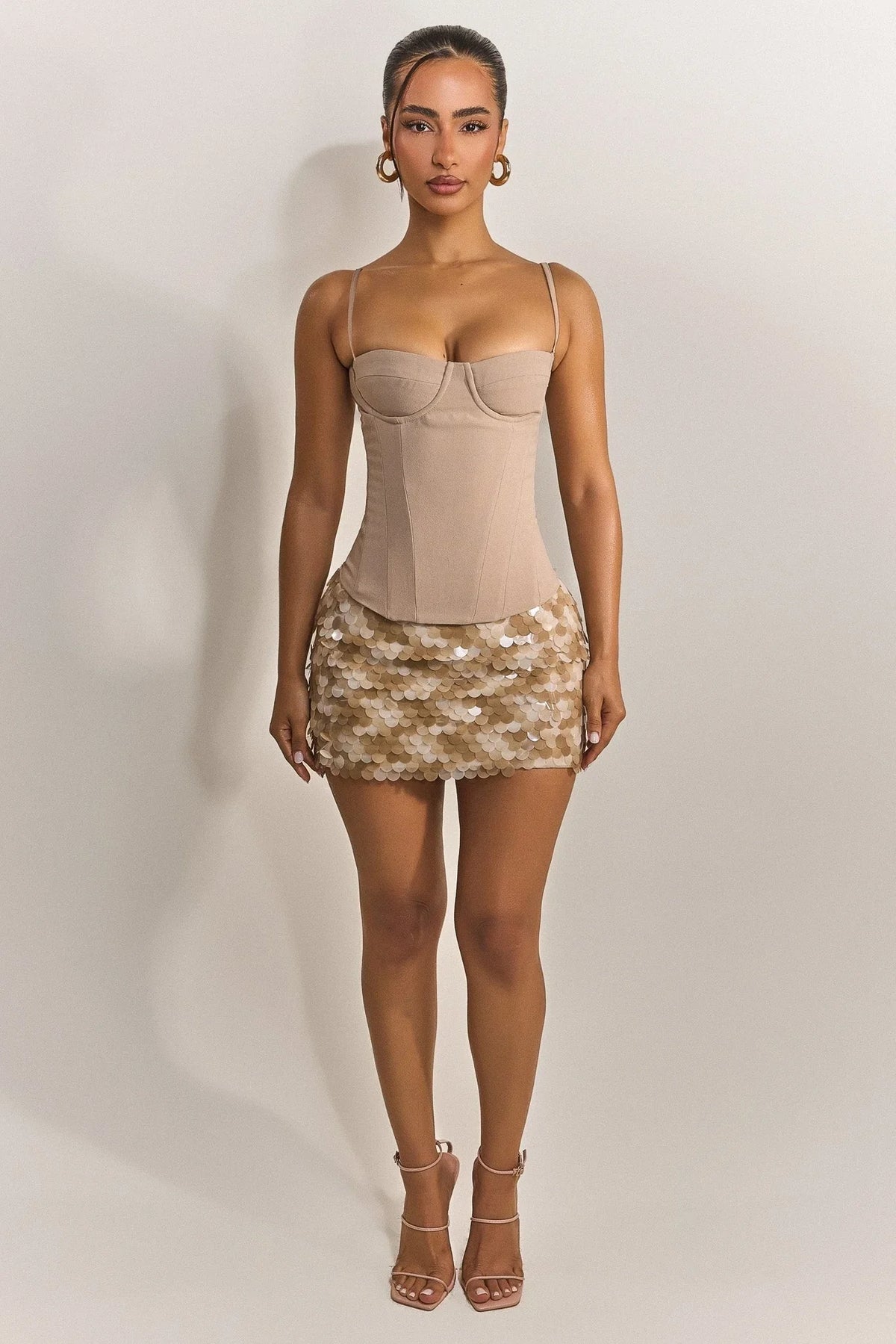 The Everly Lace Up Corset Top in Stone