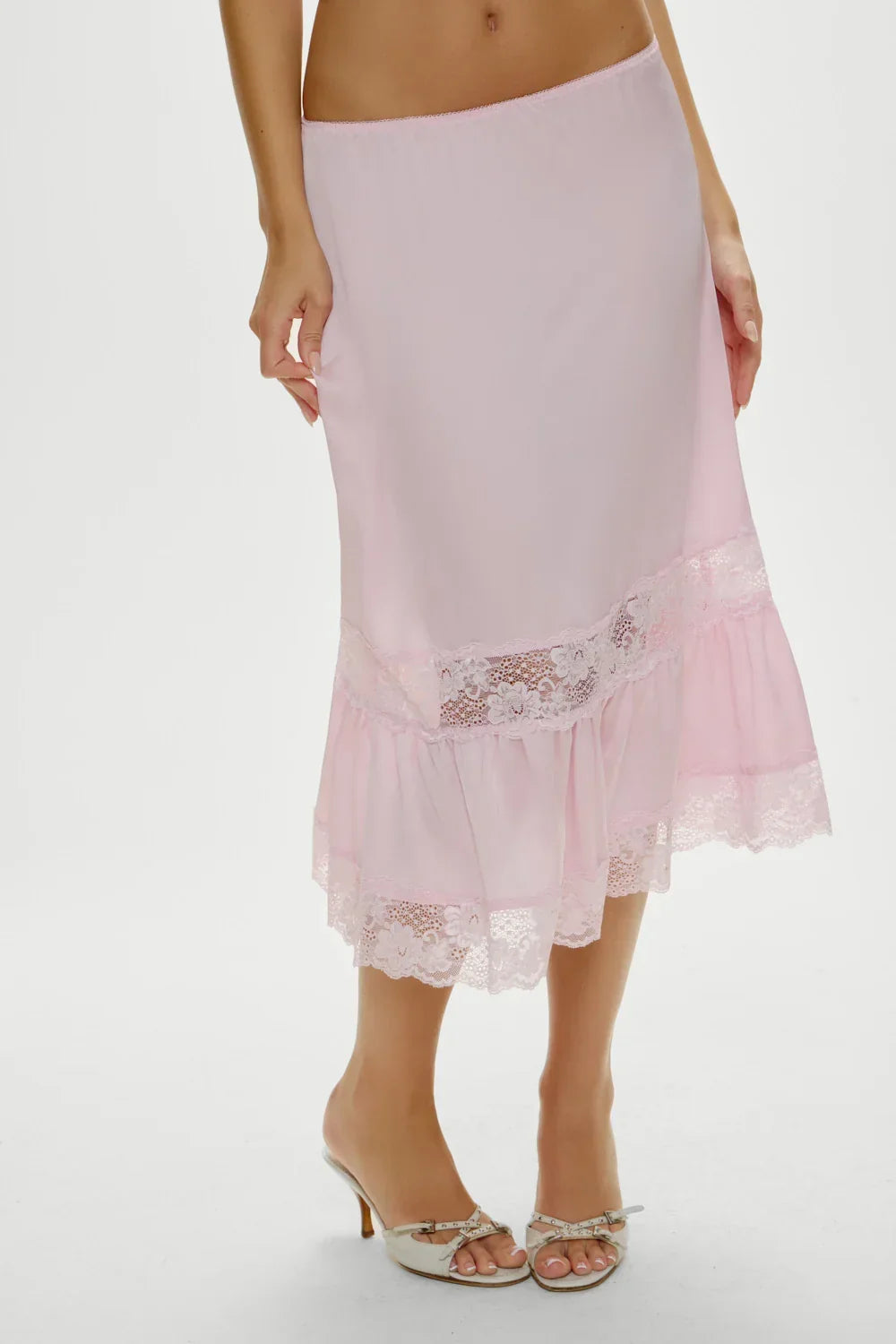 Hideaway Satin Slip Midi Skirt - Strawberries & Cream
