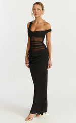 Elias Maxi Dress - Twisted One Shoulder Cowl Dropped Waist Dress in Black