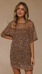 Zanthe Sequin Mini Dress - Mocha