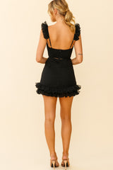 Kaley Layered Frill Hem Textured Dress Black