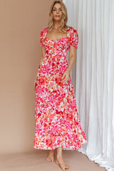 Montebello Puff Sleeve Maxi Dress Floral Pink/Orange