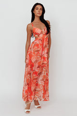 Maura Lace-Up Back Maxi Dress Floral Red