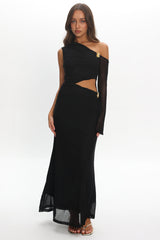 Prima One Shoulder Cut-Out Maxi Dress Black