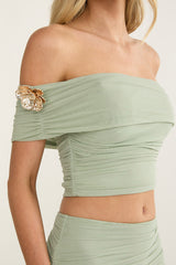 Gala One-Shoulder Crop Top Sage