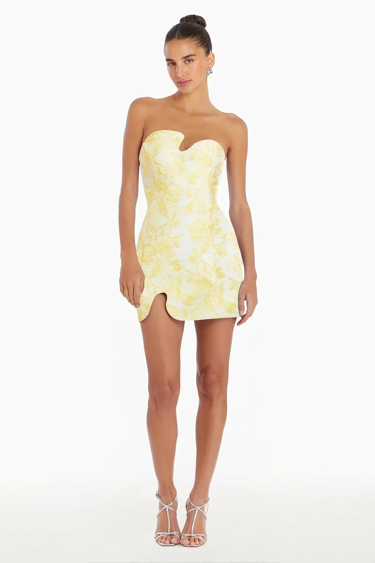Textured Floral Mini Dress in Yellow