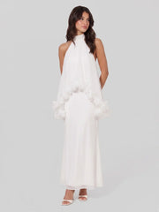 Halter Cape Gown with Floral Trim