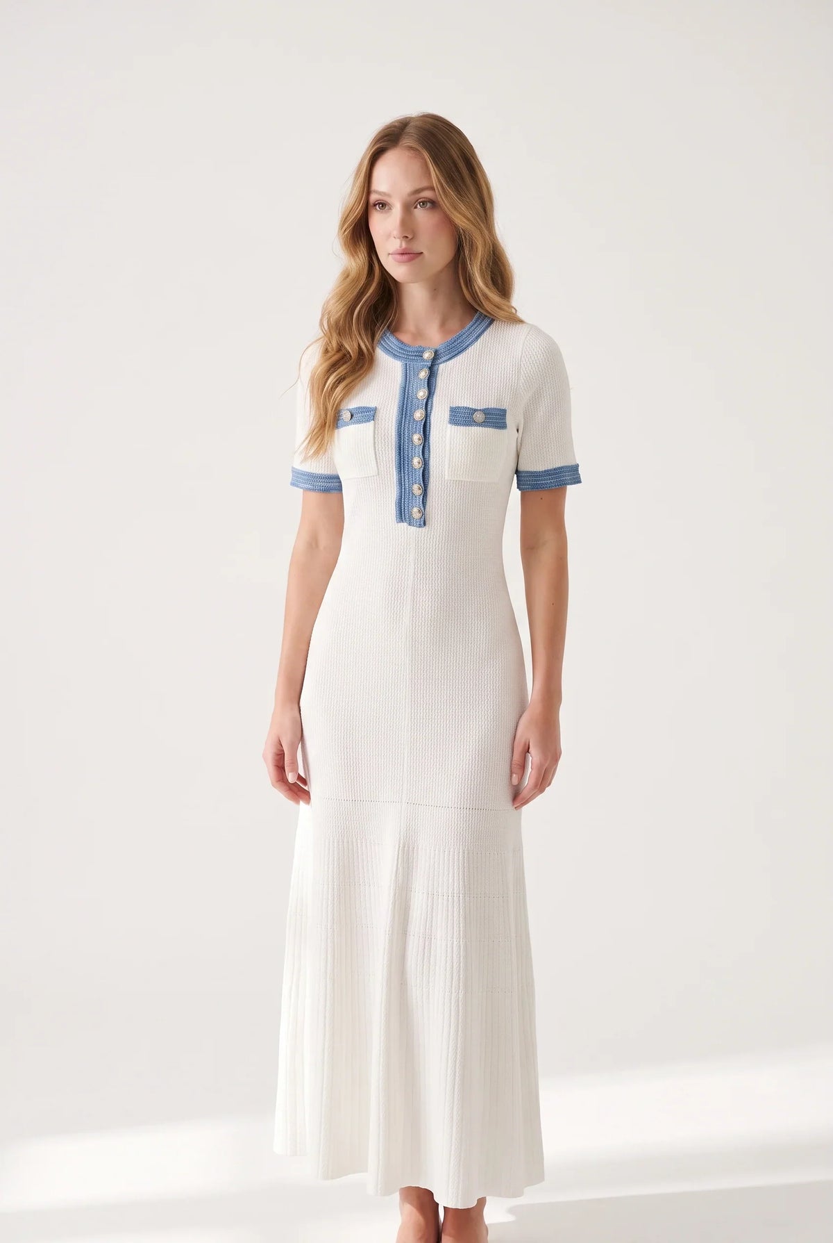 Megan | Denim White Maxi Dress