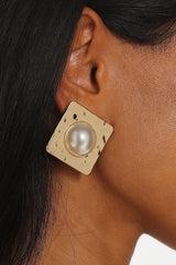 Vanessa Square Hammered Earrings Gold/Pearl