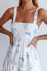 Indianna Square Neckline Maxi Dress Printed White