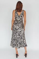 Turin V-Neckline Print Midi Dress Black
