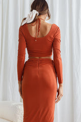 Your Muse Long Sleeve Drawstring Bust Crop Top Chocolate