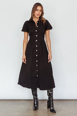 Zurich Pleated Waist Midi Dress Black