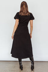 Zurich Pleated Waist Midi Dress Black