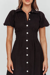 Zurich Pleated Waist Midi Dress Black