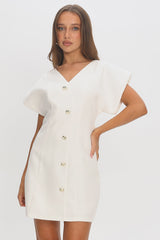 Chiana Gold Button Mini Dress White