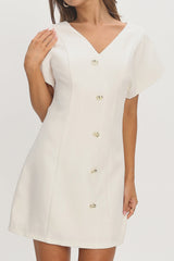 Chiana Gold Button Mini Dress White