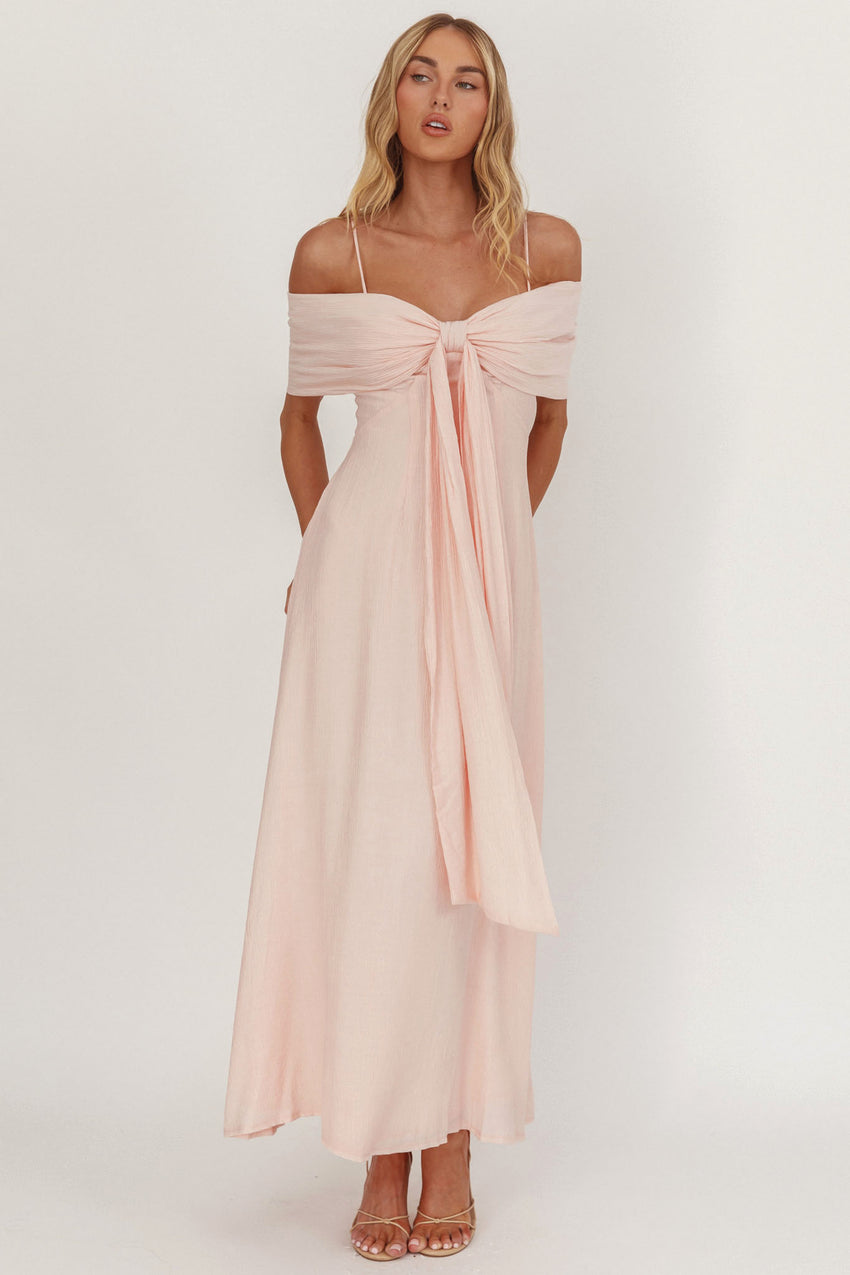 Lillibet Bow Tied Bust Midi Dress Pink