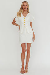 Over It Short Sleeve Button Top Cream