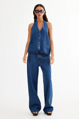 LIONESS Hills Halter Top Dark Denim