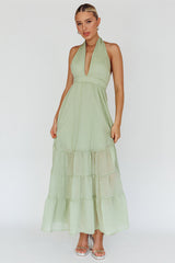 Jalisco Sun Halterneck Maxi Dress Mint