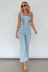 Nola Flared Ruffle Jumpsuit Blue