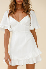 Corina Pleated Bust V-Back Dress White