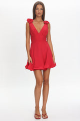 Kalinda Detachable Rose Mini Dress Red
