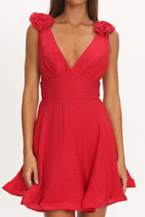 Kalinda Detachable Rose Mini Dress Red