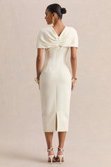 Novalie | Cream V-Neck Midi Dress With Twist-Detail