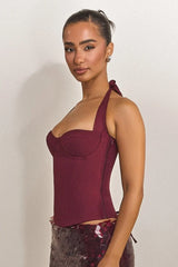 The Zadie Lace Up Corset Top in Wine