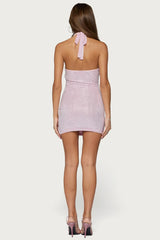 Avea Rhinestone Mesh Halter Mini Dress