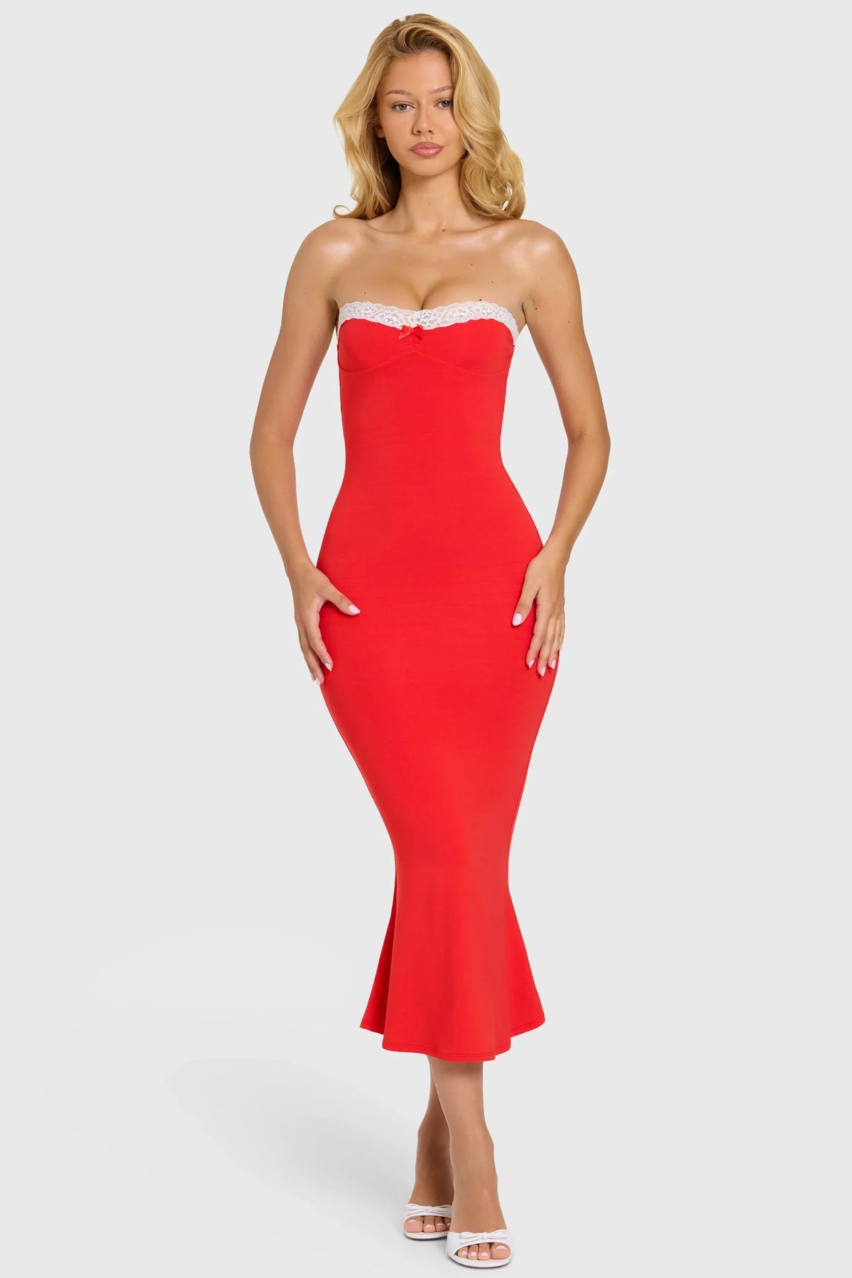 Modal Lace-Trim Midaxi Dress in Cherry