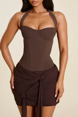 The Zadie Lace Up Corset Top in Brown