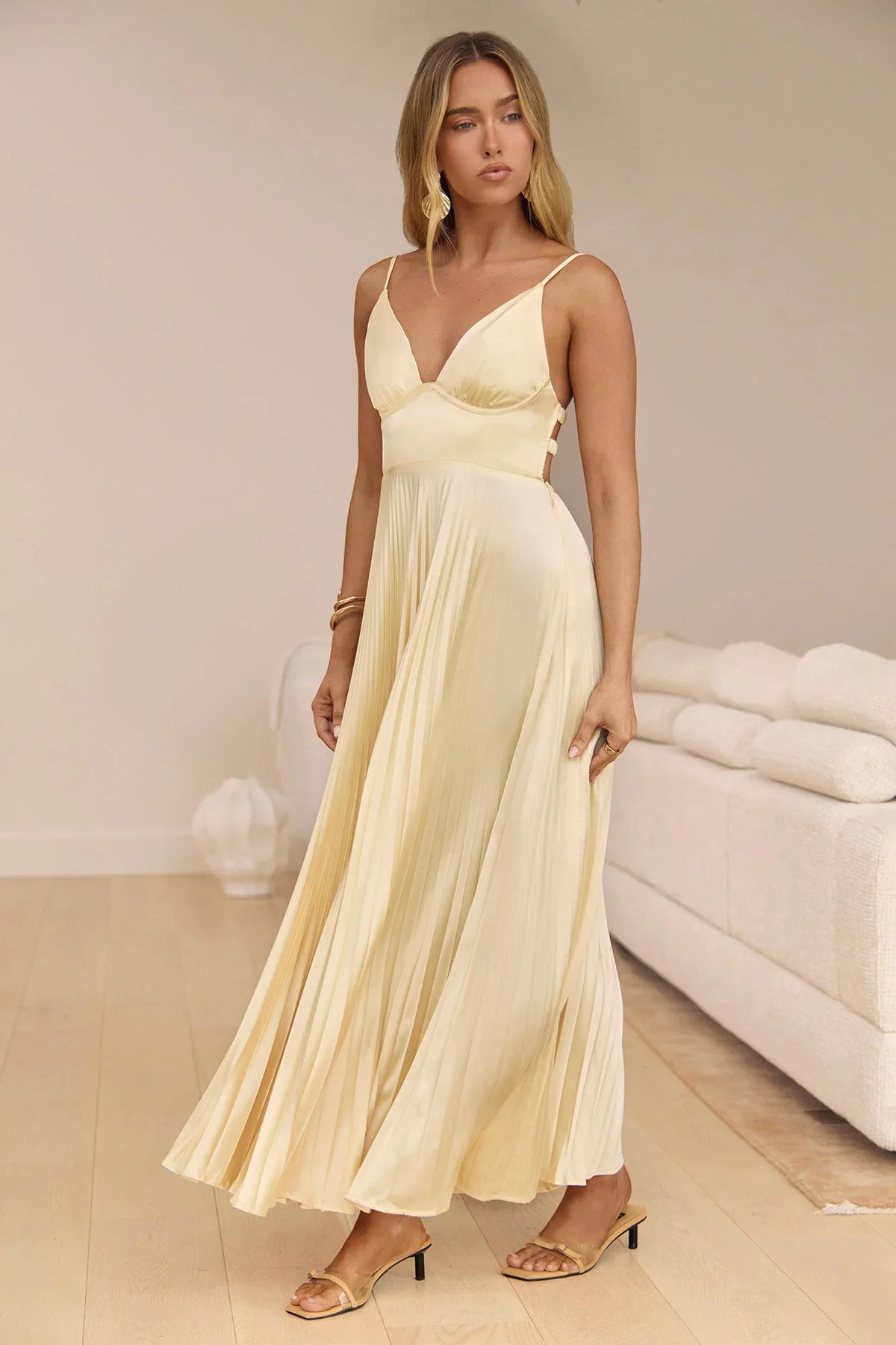 Ray Of Sunlight Plisse Satin Maxi Dress Yellow